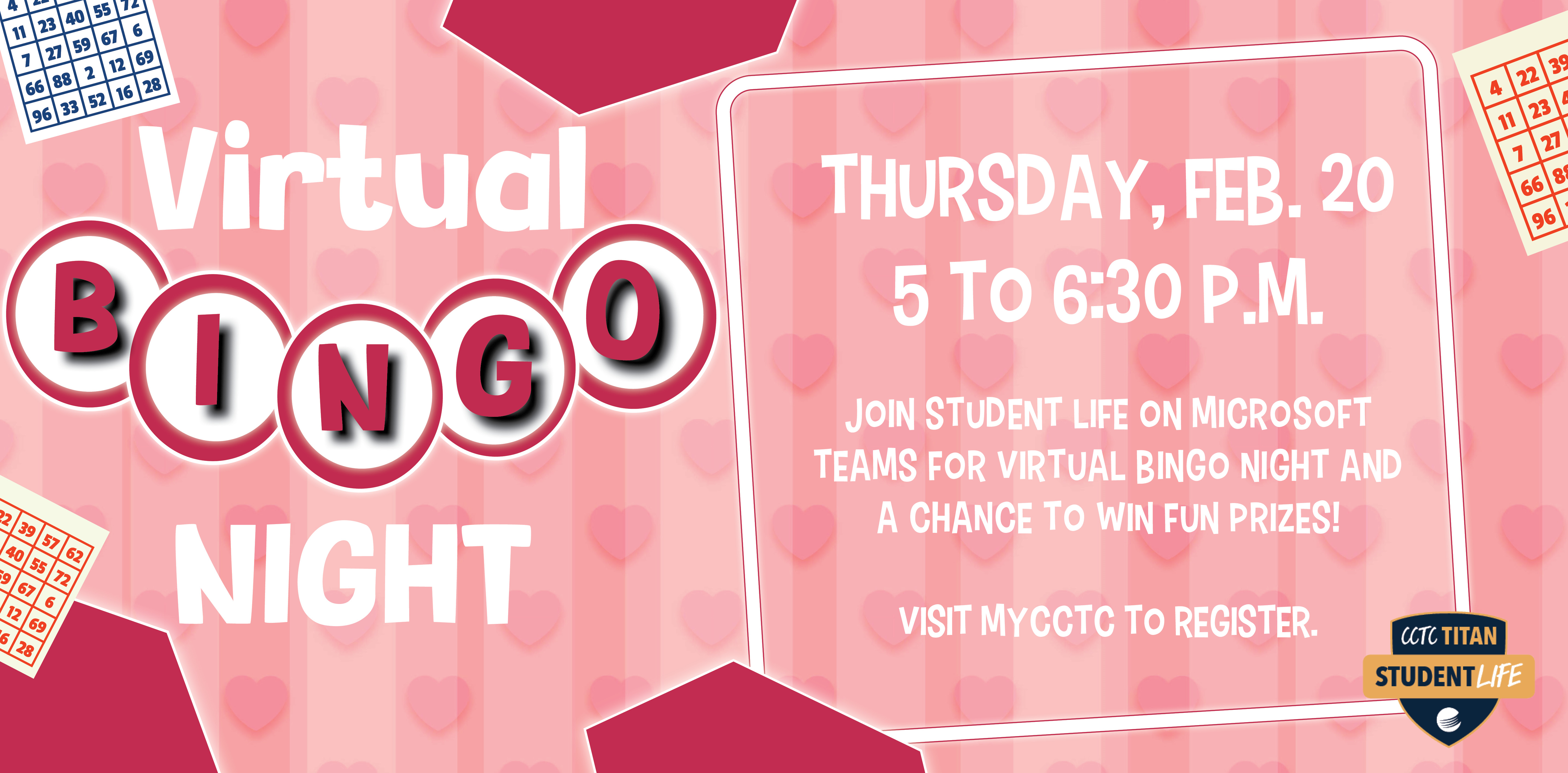 Virtual bingo event details.