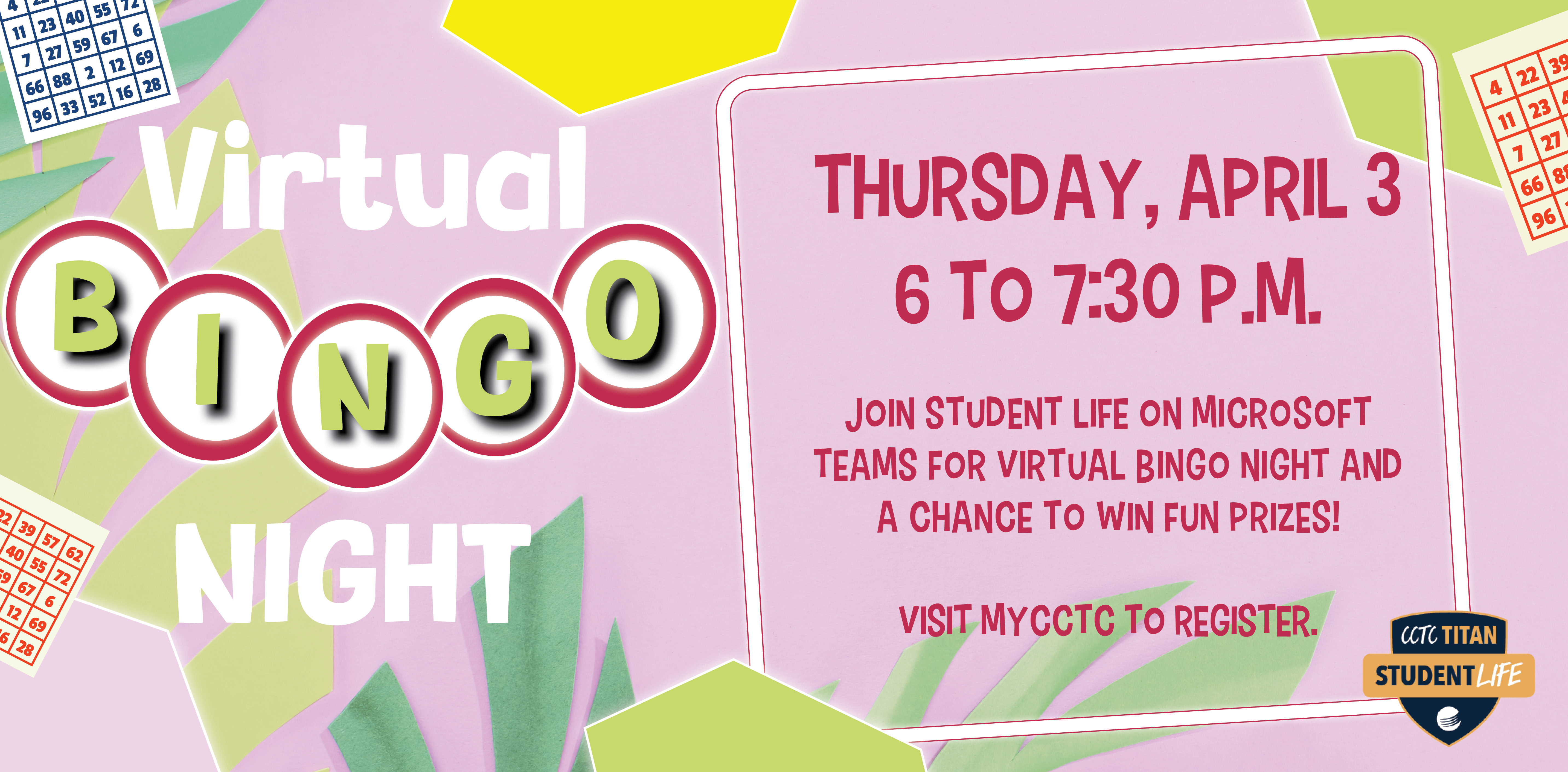 Event details with fun spring theme.