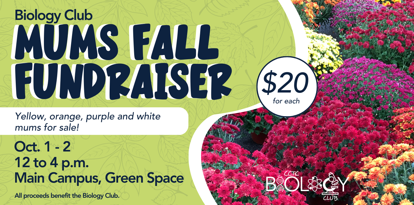 Event details with photo of mums and Biology Club logo.