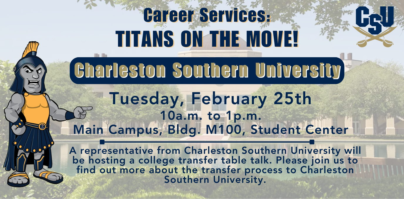 Graphic with Event details with Charleston southern university logo and background image of the college.