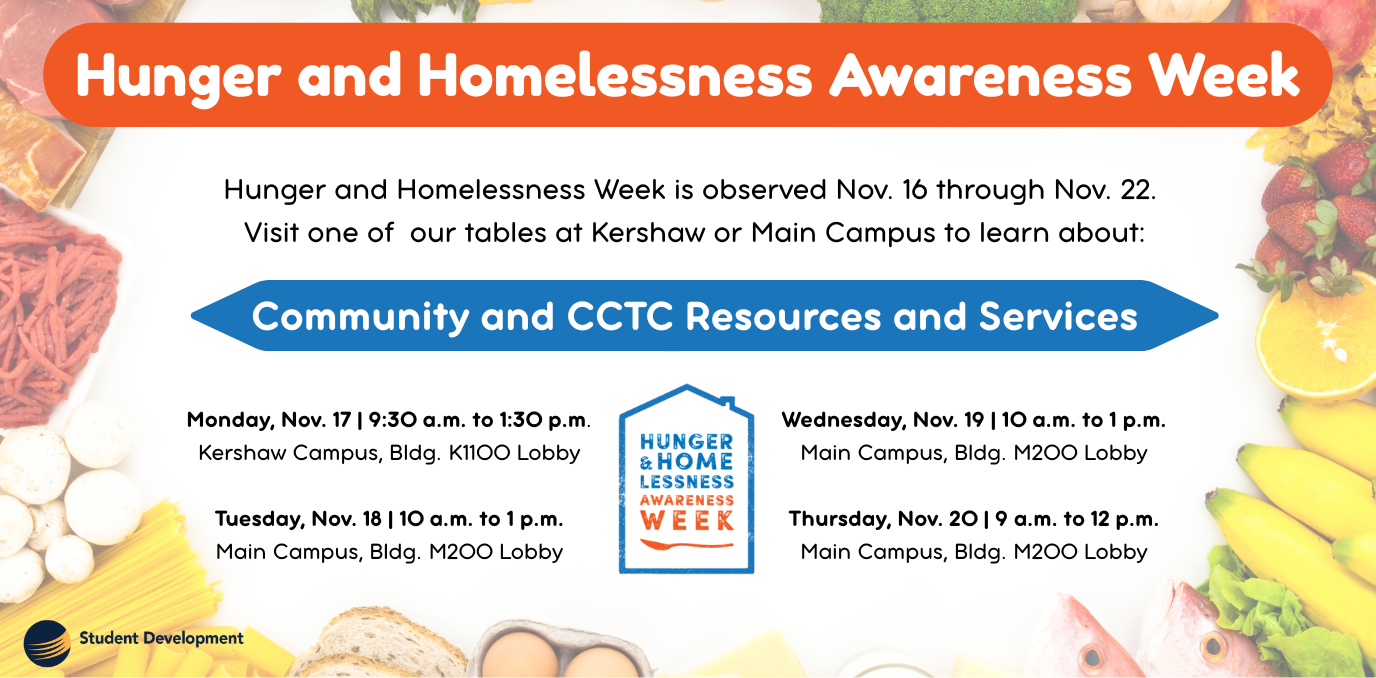 Event details with fun fruit and vegetables border, themed with colors of the logo and the Hunger and Homelessness logo in the center.