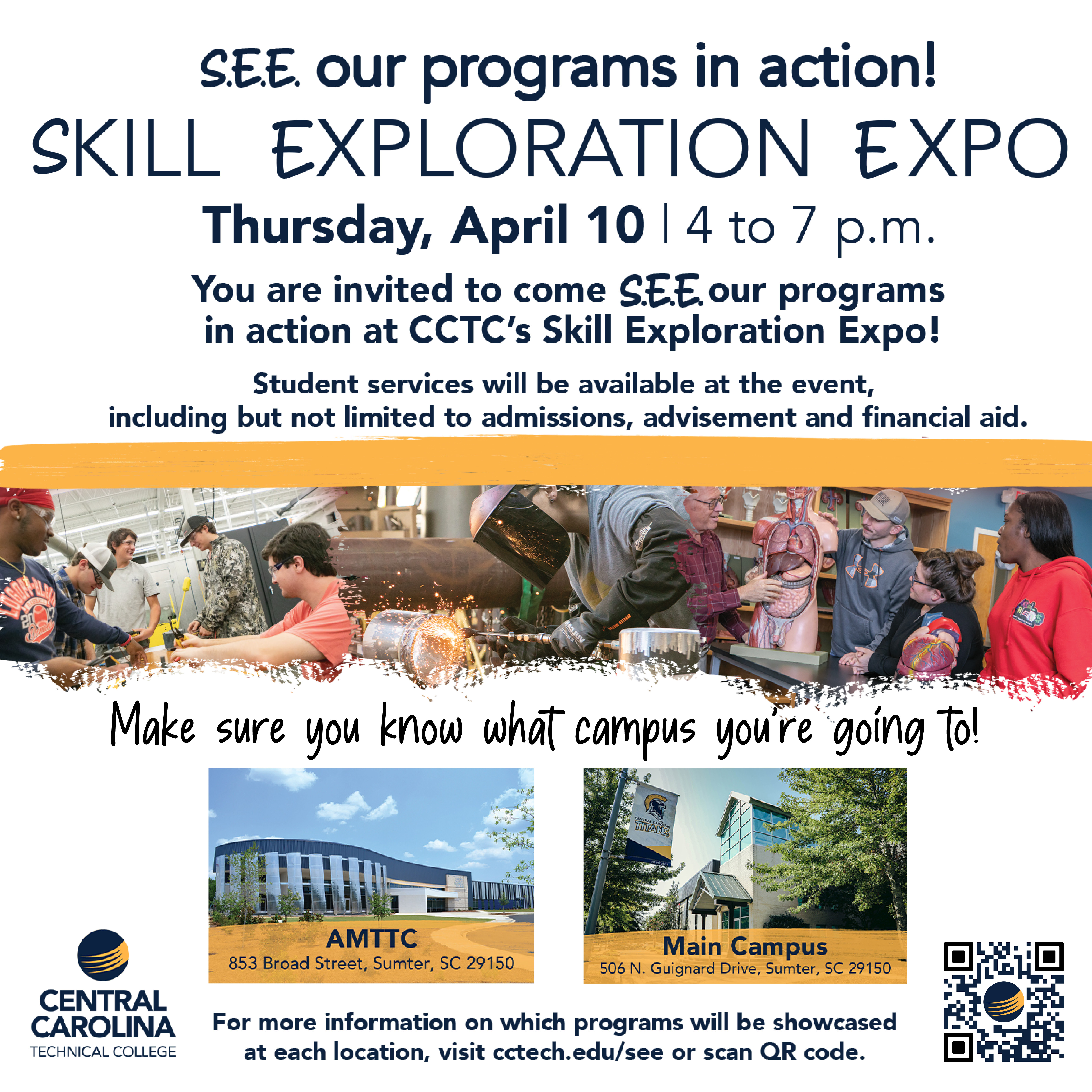 Skill Exploration Expo happening Thursday, April 10 from 4 to 7 p.m. on CCTC's Main Campus and AMTTC campus