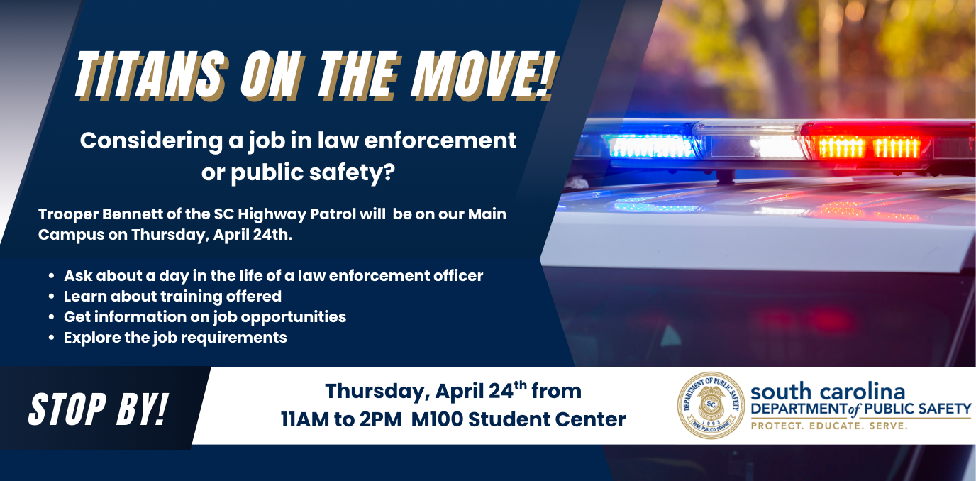 Event information with fun graphics with SC highway department logo and graphic of police car lights.