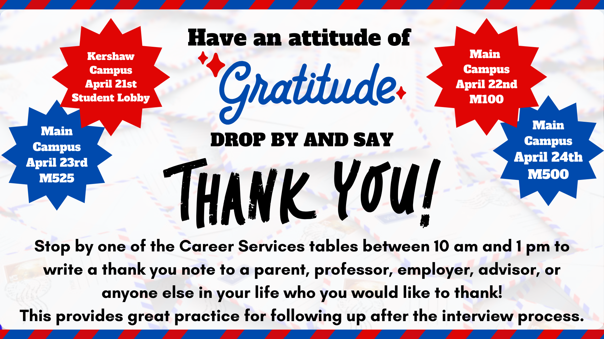 Fun graphic with event details and the saying "Have an attitude of gratitude."